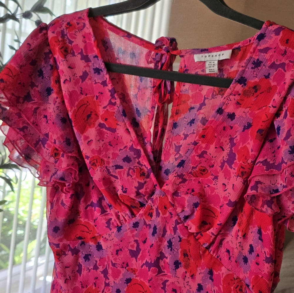 πΊ Topshop Pink & Red Floral Maxi Dress β Size 10 (US) - Picture 1 of 8